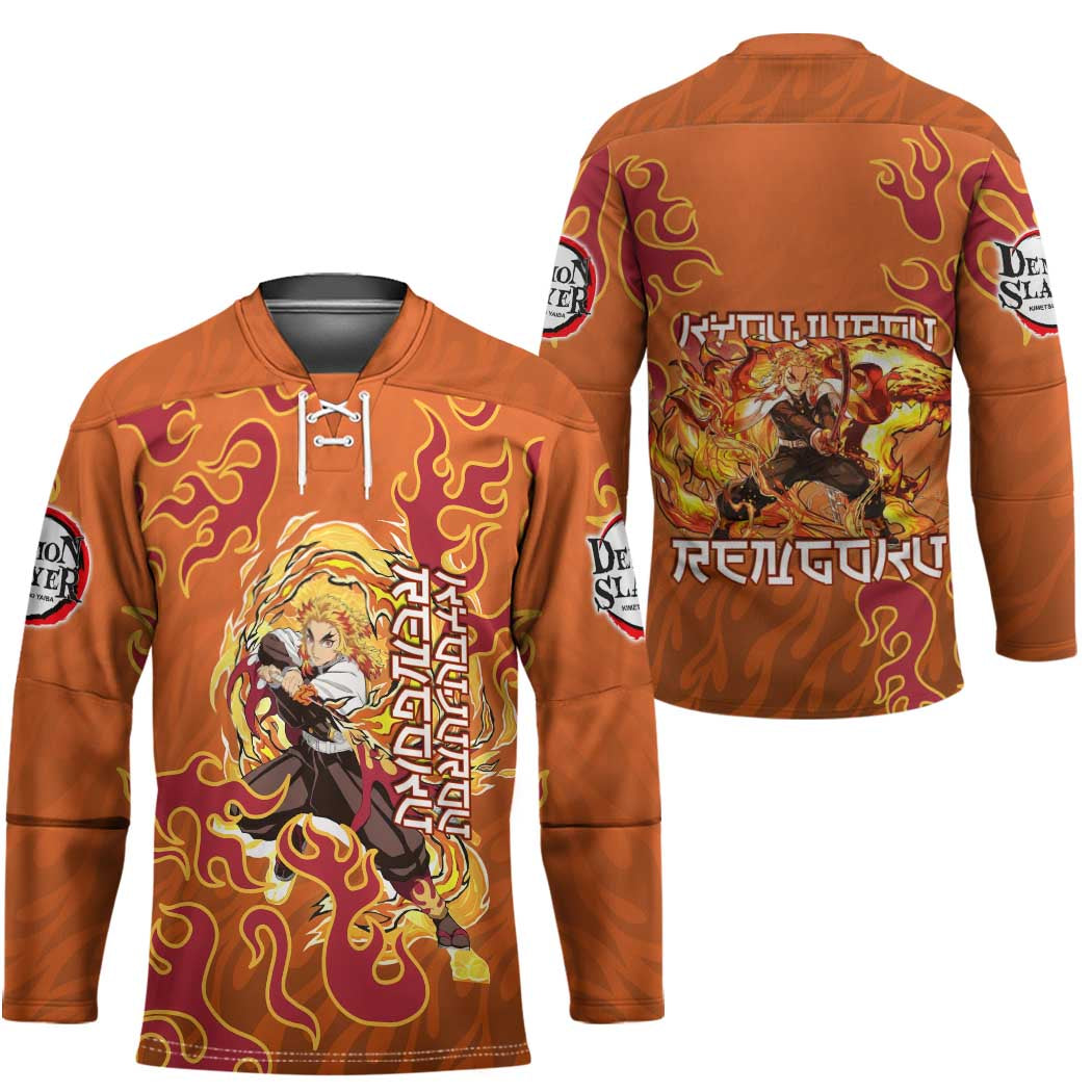 Rengoku Kyojuro Demon Slayer Hockey Jersey Inferno Anime Flame Crest Style
