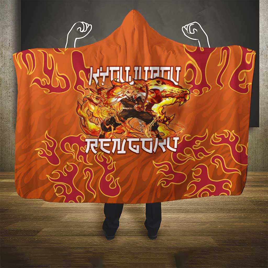 Rengoku Kyojuro Demon Slayer Hooded Blanket Inferno Anime Flame Crest Style
