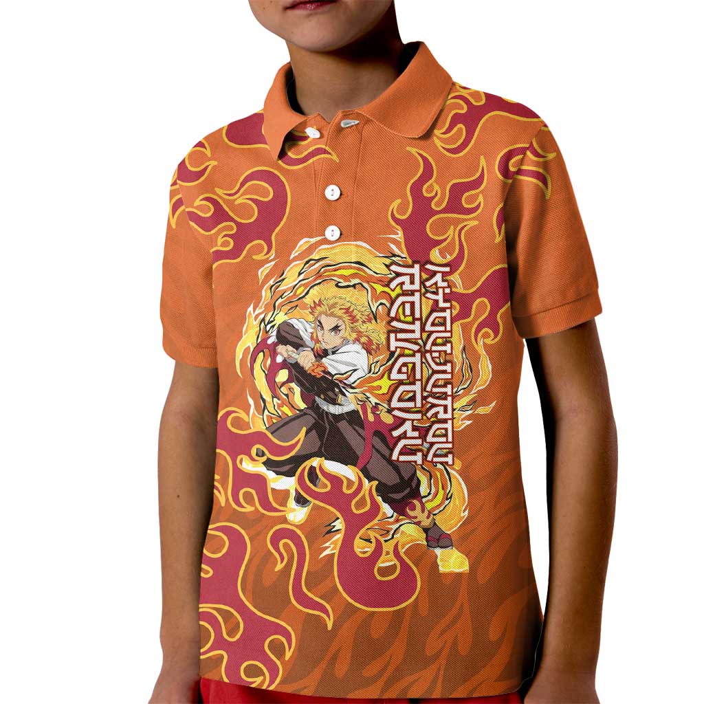 Rengoku Kyojuro Demon Slayer Kid Polo Shirt Inferno Anime Flame Crest Style