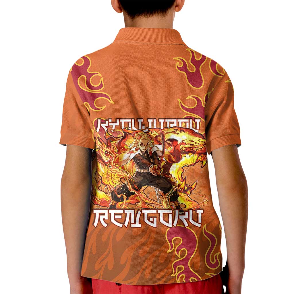 Rengoku Kyojuro Demon Slayer Kid Polo Shirt Inferno Anime Flame Crest Style