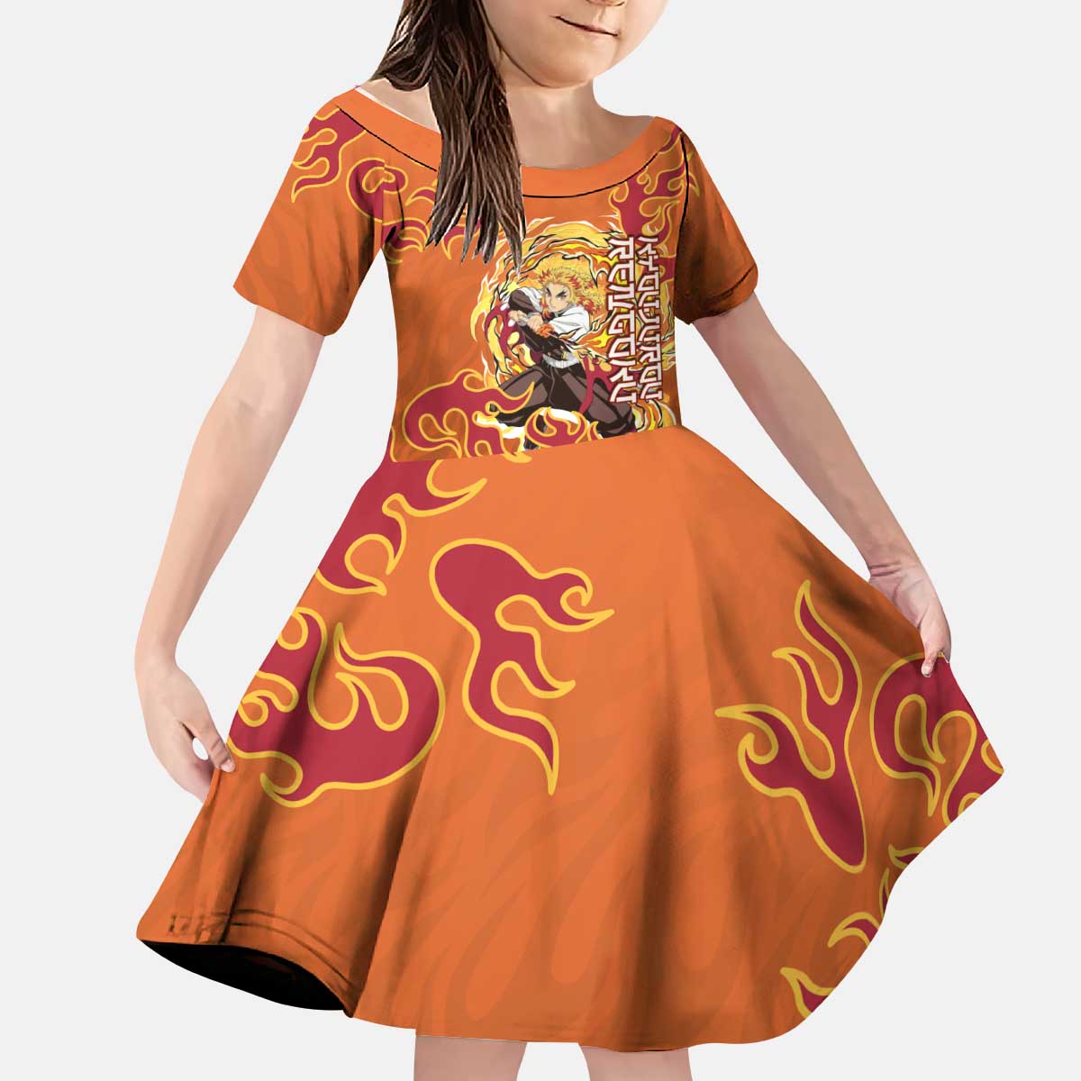 Rengoku Kyojuro Demon Slayer Kid Short Sleeve Dress Inferno Anime Flame Crest Style