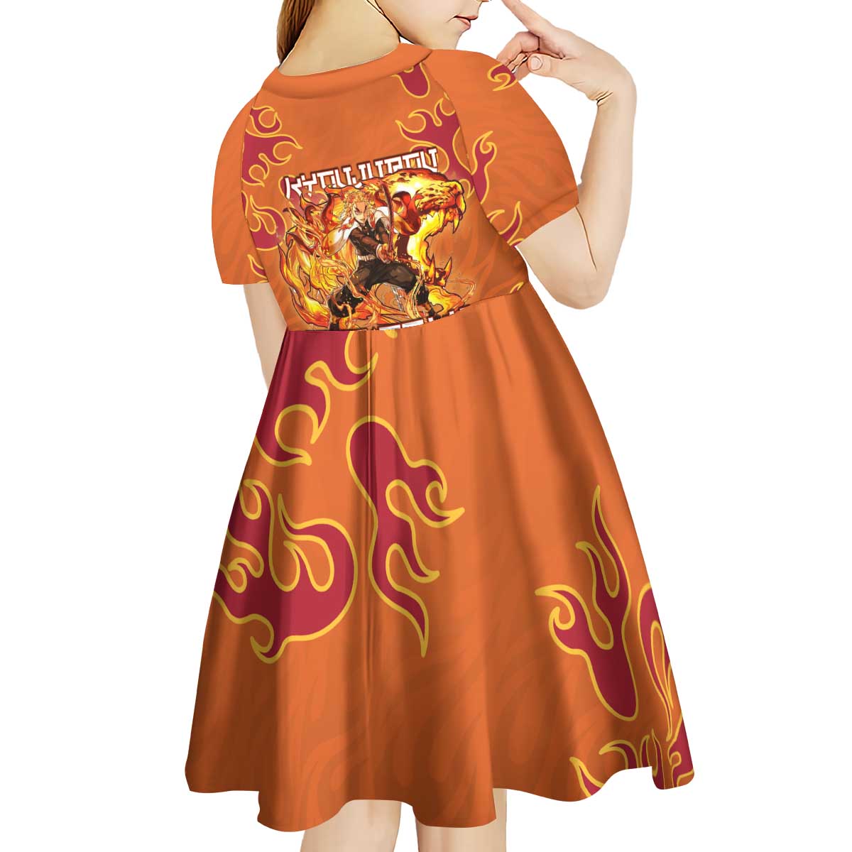 Rengoku Kyojuro Demon Slayer Kid Short Sleeve Dress Inferno Anime Flame Crest Style