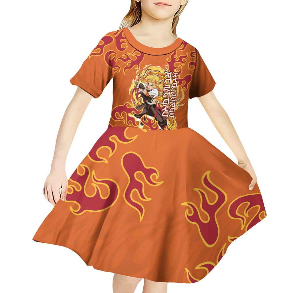 Rengoku Kyojuro Demon Slayer Kid Short Sleeve Dress Inferno Anime Flame Crest Style