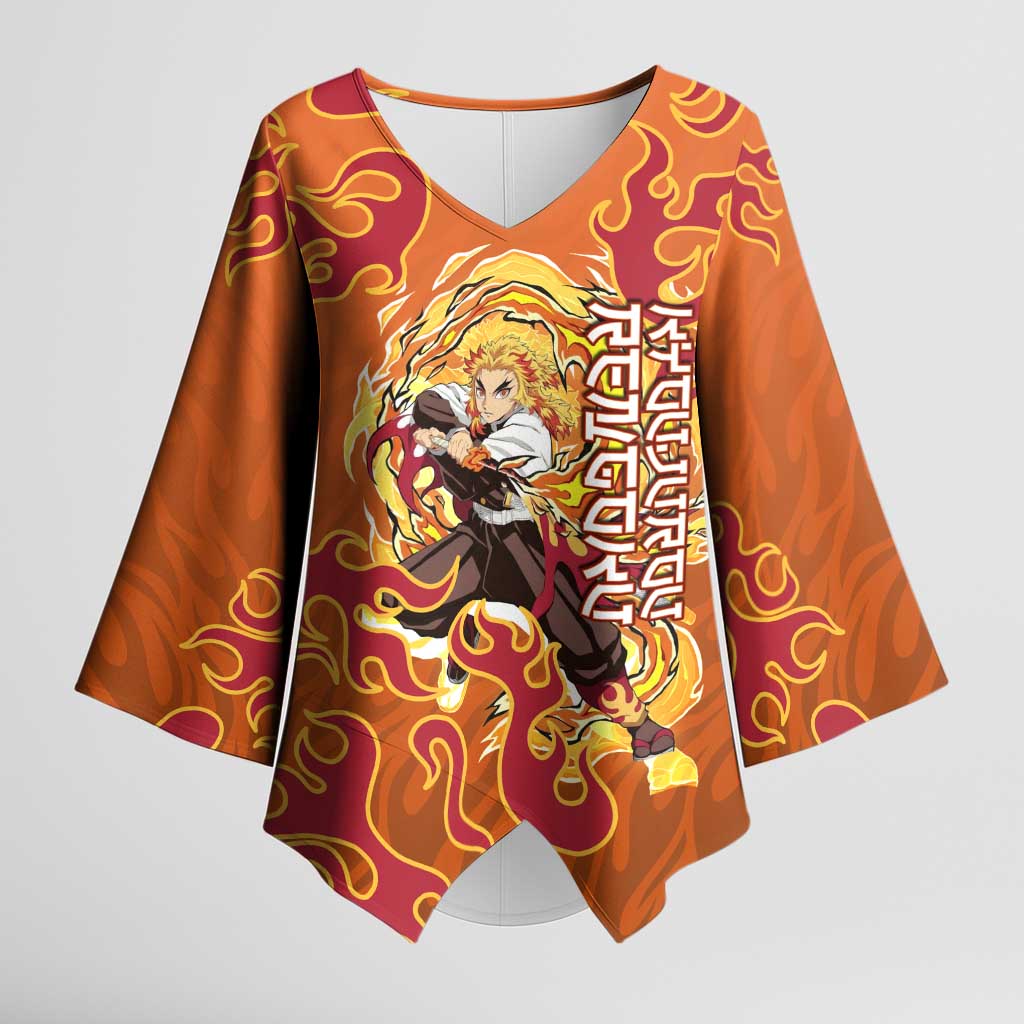 Rengoku Kyojuro Demon Slayer Kimono Sleeve Blouse Inferno Anime Flame Crest Style