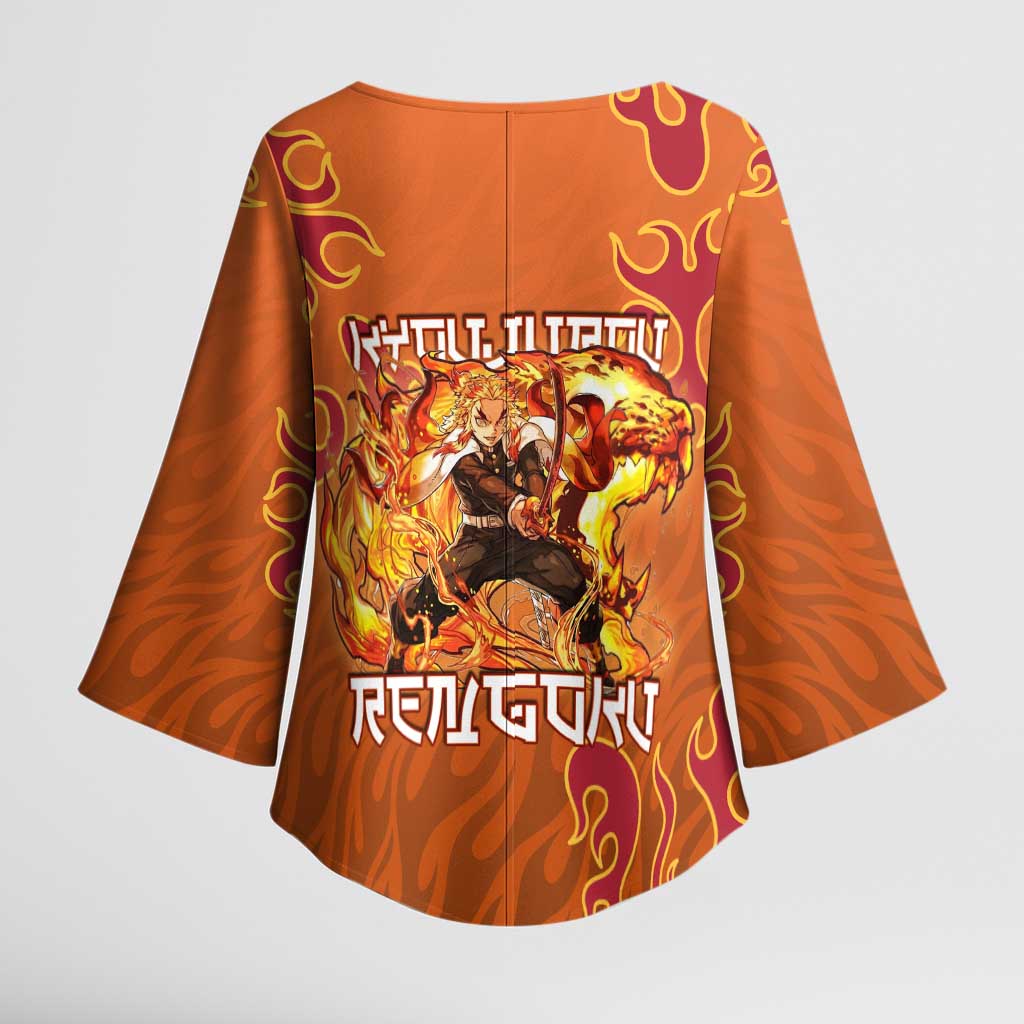 Rengoku Kyojuro Demon Slayer Kimono Sleeve Blouse Inferno Anime Flame Crest Style