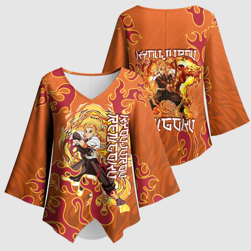 Rengoku Kyojuro Demon Slayer Kimono Sleeve Blouse Inferno Anime Flame Crest Style