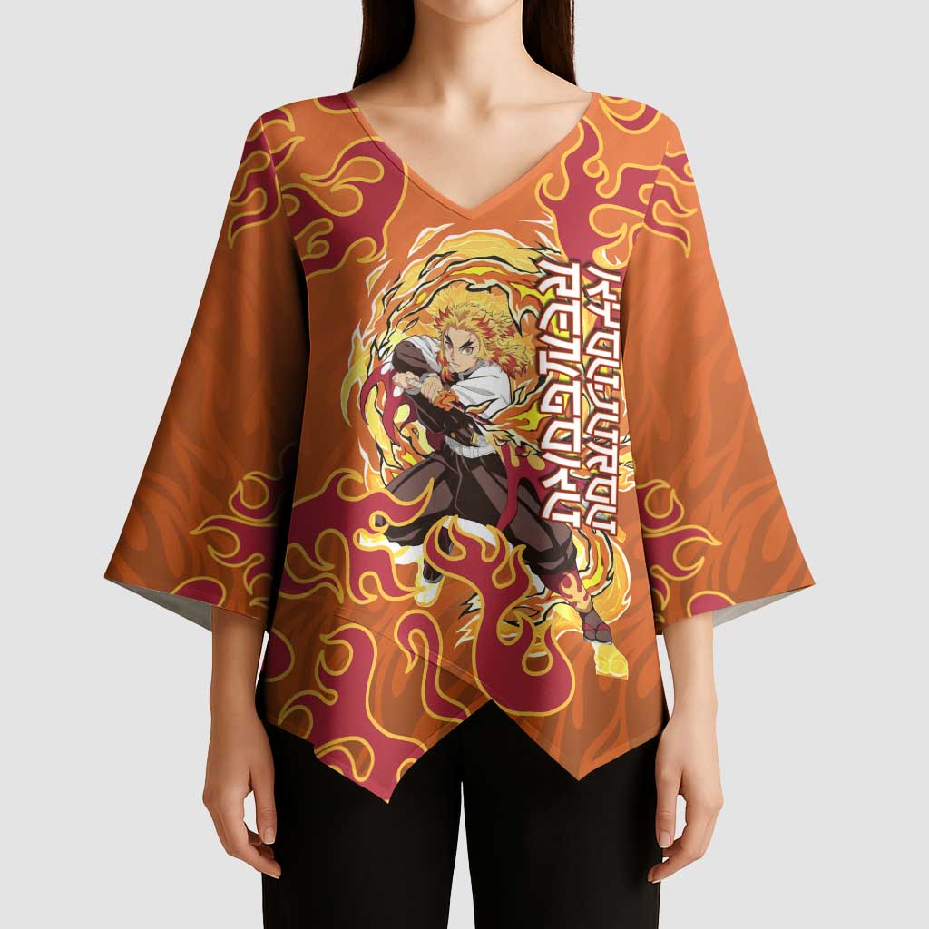 Rengoku Kyojuro Demon Slayer Kimono Sleeve Blouse Inferno Anime Flame Crest Style