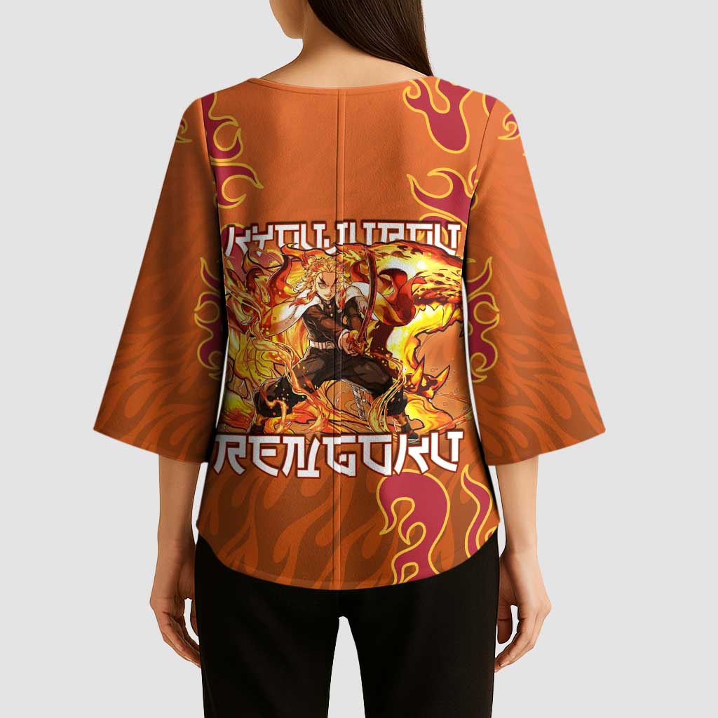 Rengoku Kyojuro Demon Slayer Kimono Sleeve Blouse Inferno Anime Flame Crest Style