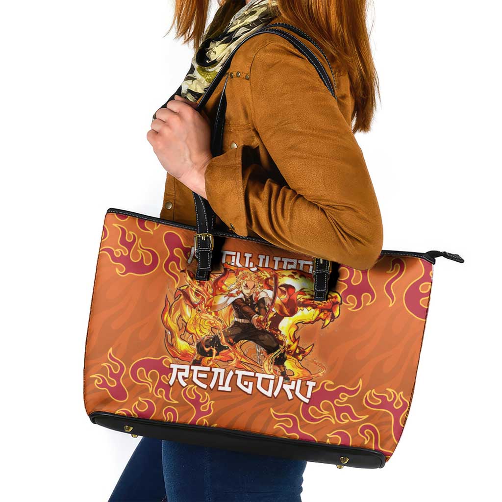 Rengoku Kyojuro Demon Slayer Leather Tote Bag Inferno Anime Flame Crest Style