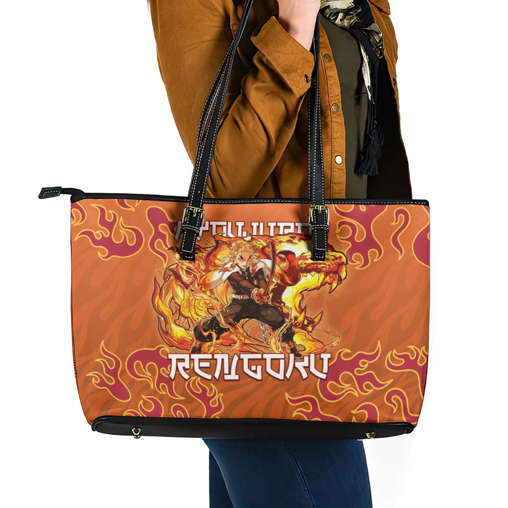 Rengoku Kyojuro Demon Slayer Leather Tote Bag Inferno Anime Flame Crest Style
