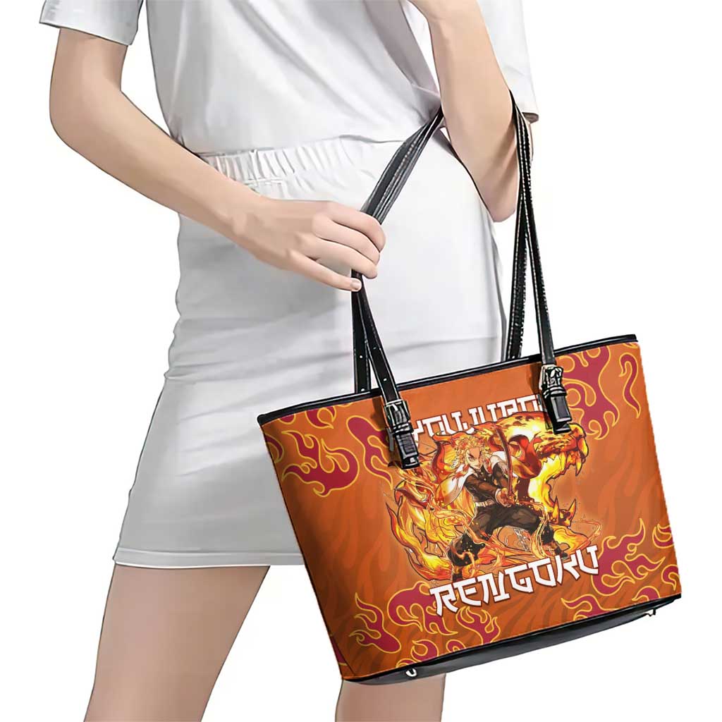 Rengoku Kyojuro Demon Slayer Leather Tote Bag Inferno Anime Flame Crest Style