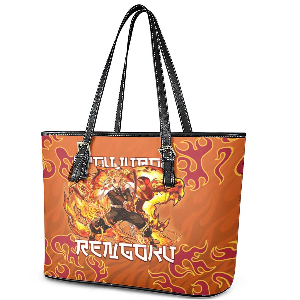 Rengoku Kyojuro Demon Slayer Leather Tote Bag Inferno Anime Flame Crest Style