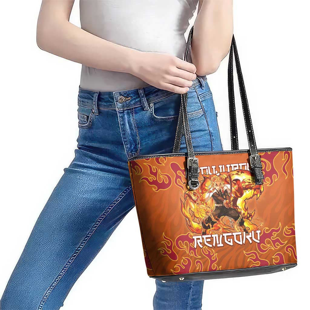 Rengoku Kyojuro Demon Slayer Leather Tote Bag Inferno Anime Flame Crest Style