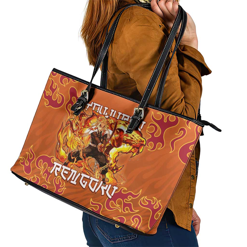 Rengoku Kyojuro Demon Slayer Leather Tote Bag Inferno Anime Flame Crest Style