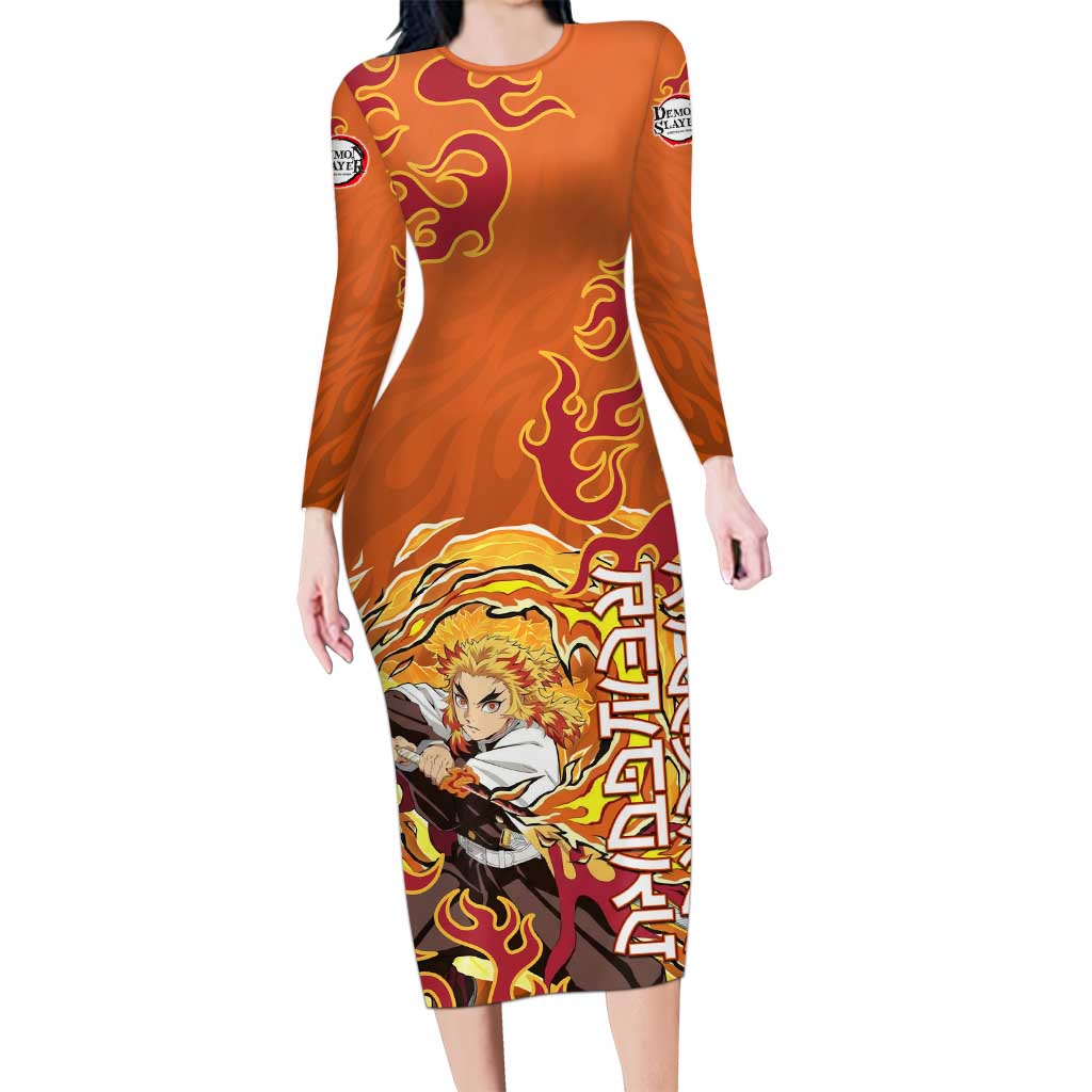 Rengoku Kyojuro Demon Slayer Long Sleeve Bodycon Dress Inferno Anime Flame Crest Style