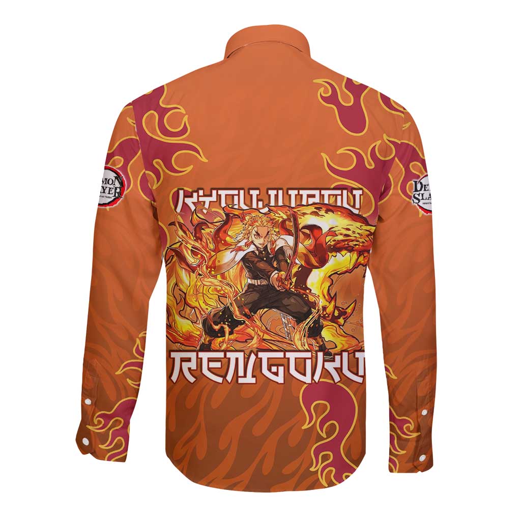 Rengoku Kyojuro Demon Slayer Long Sleeve Button Shirt Inferno Anime Flame Crest Style