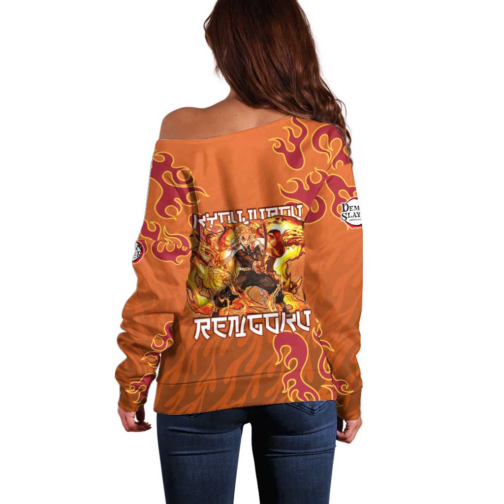 Rengoku Kyojuro Demon Slayer Off Shoulder Sweater Inferno Anime Flame Crest Style