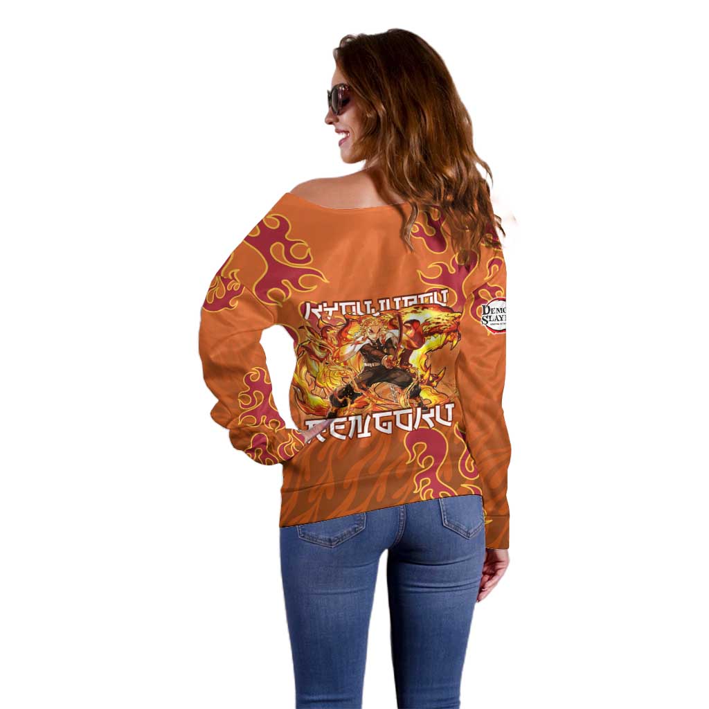 Rengoku Kyojuro Demon Slayer Off Shoulder Sweater Inferno Anime Flame Crest Style