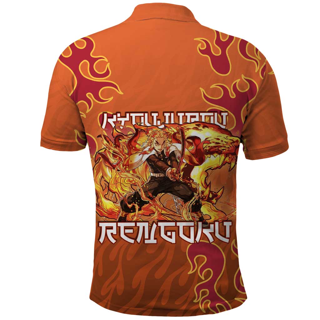 Rengoku Kyojuro Demon Slayer Polo Shirt Inferno Anime Flame Crest Style