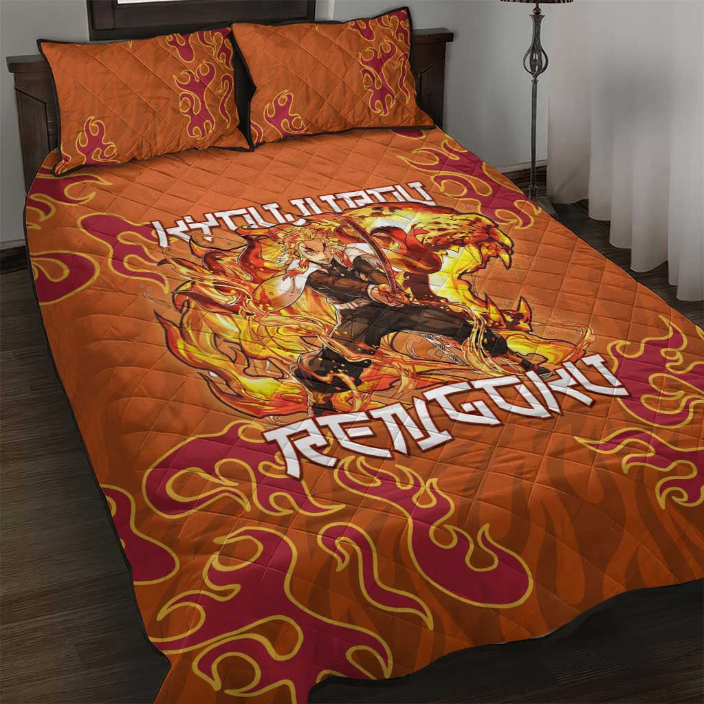 Rengoku Kyojuro Demon Slayer Quilt Bed Set Inferno Anime Flame Crest Style