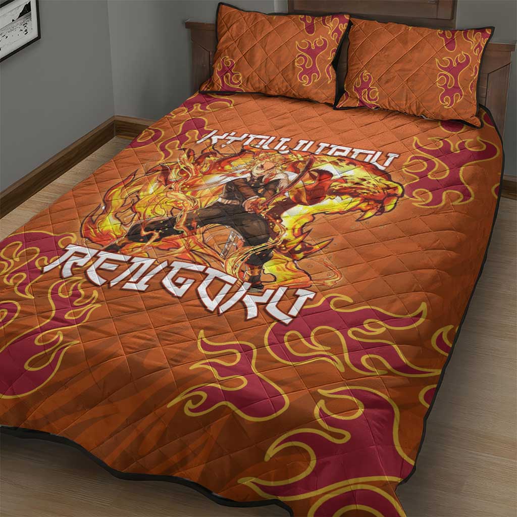 Rengoku Kyojuro Demon Slayer Quilt Bed Set Inferno Anime Flame Crest Style