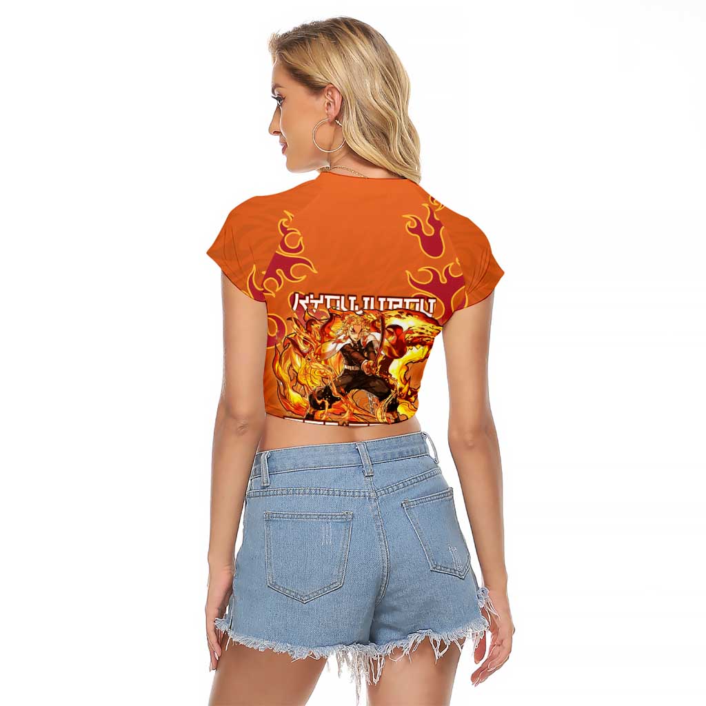 Rengoku Kyojuro Demon Slayer Raglan Cropped T Shirt Inferno Anime Flame Crest Style