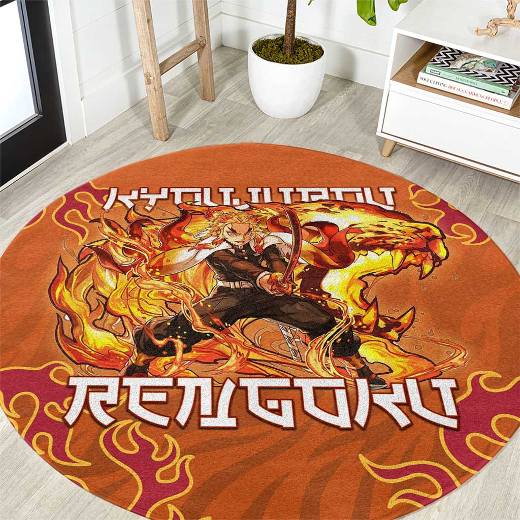 Rengoku Kyojuro Demon Slayer Round Carpet Inferno Anime Flame Crest Style