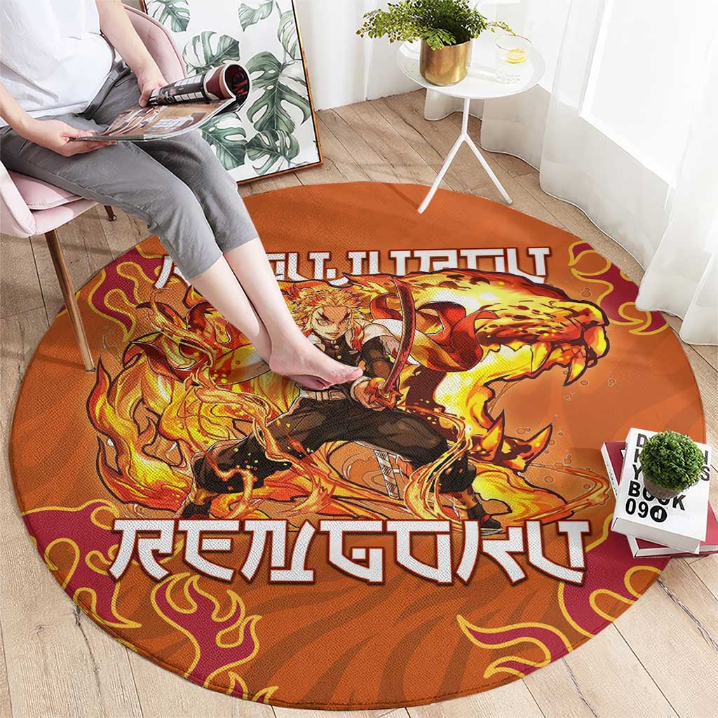 Rengoku Kyojuro Demon Slayer Round Carpet Inferno Anime Flame Crest Style