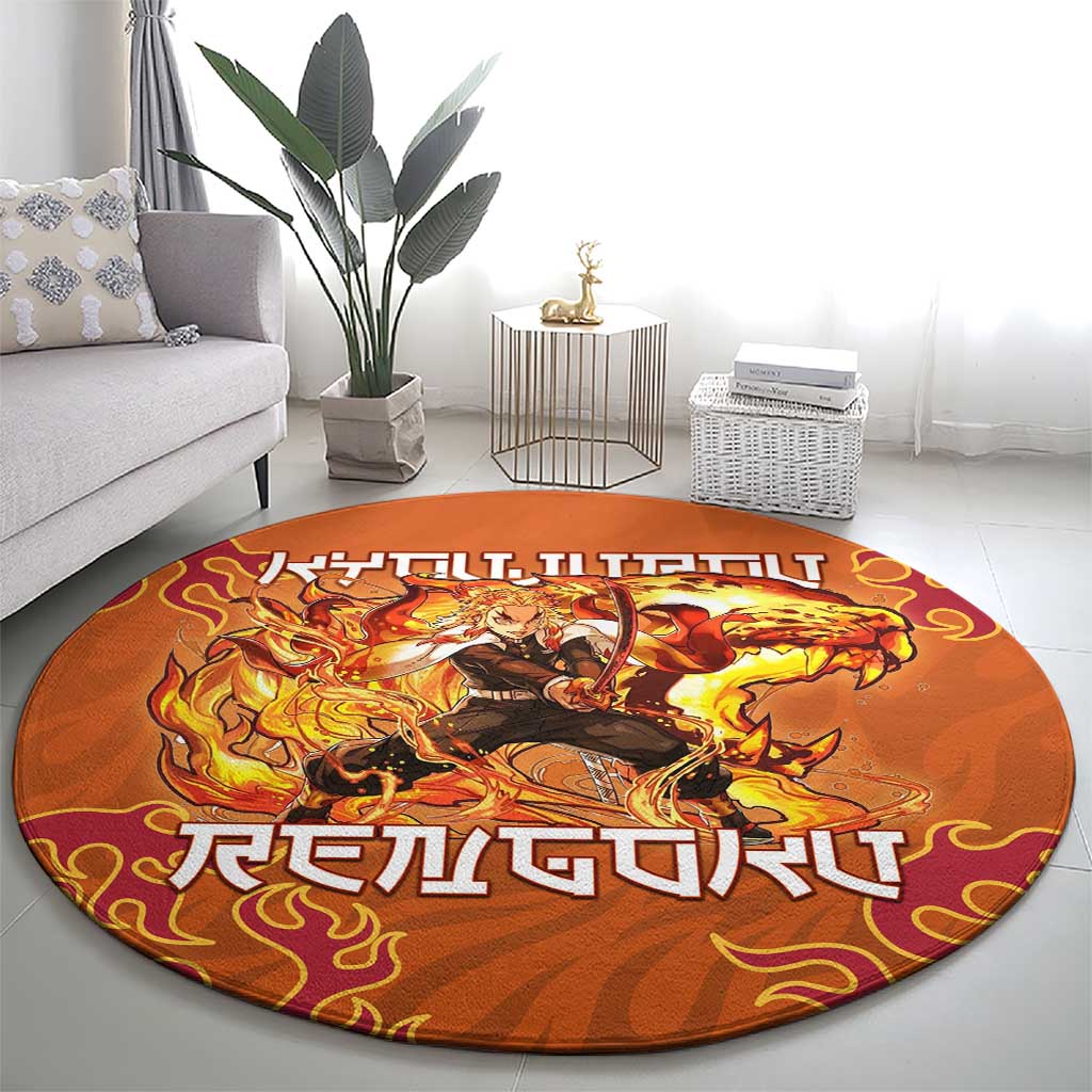 Rengoku Kyojuro Demon Slayer Round Carpet Inferno Anime Flame Crest Style