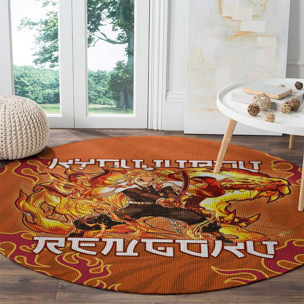 Rengoku Kyojuro Demon Slayer Round Carpet Inferno Anime Flame Crest Style