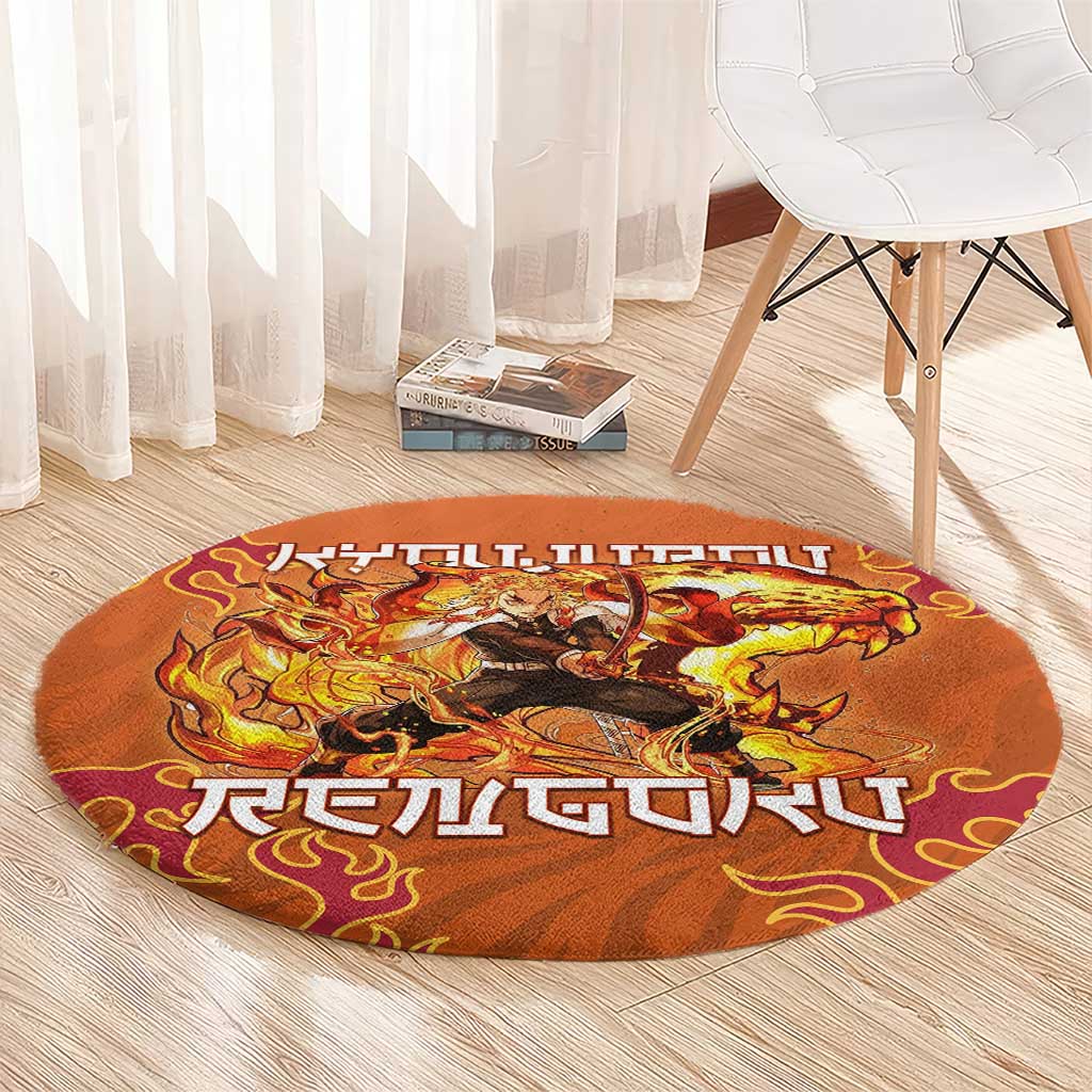 Rengoku Kyojuro Demon Slayer Round Carpet Inferno Anime Flame Crest Style