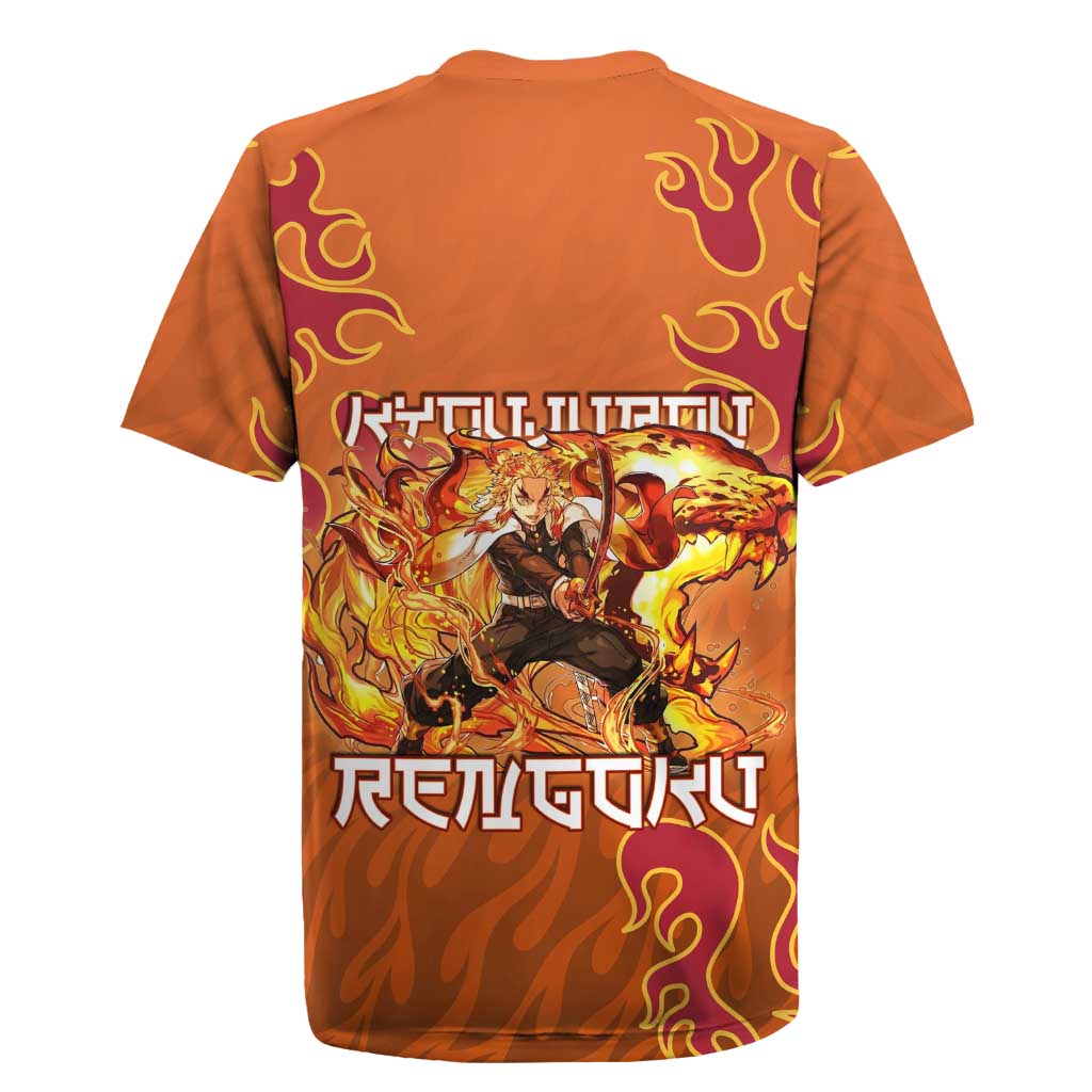 Rengoku Kyojuro Demon Slayer Rugby Jersey Inferno Anime Flame Crest Style