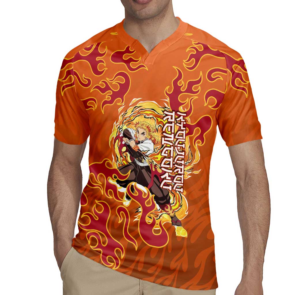 Rengoku Kyojuro Demon Slayer Rugby Jersey Inferno Anime Flame Crest Style