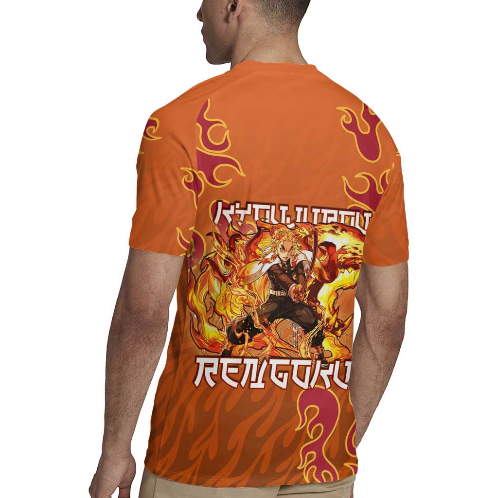Rengoku Kyojuro Demon Slayer Rugby Jersey Inferno Anime Flame Crest Style