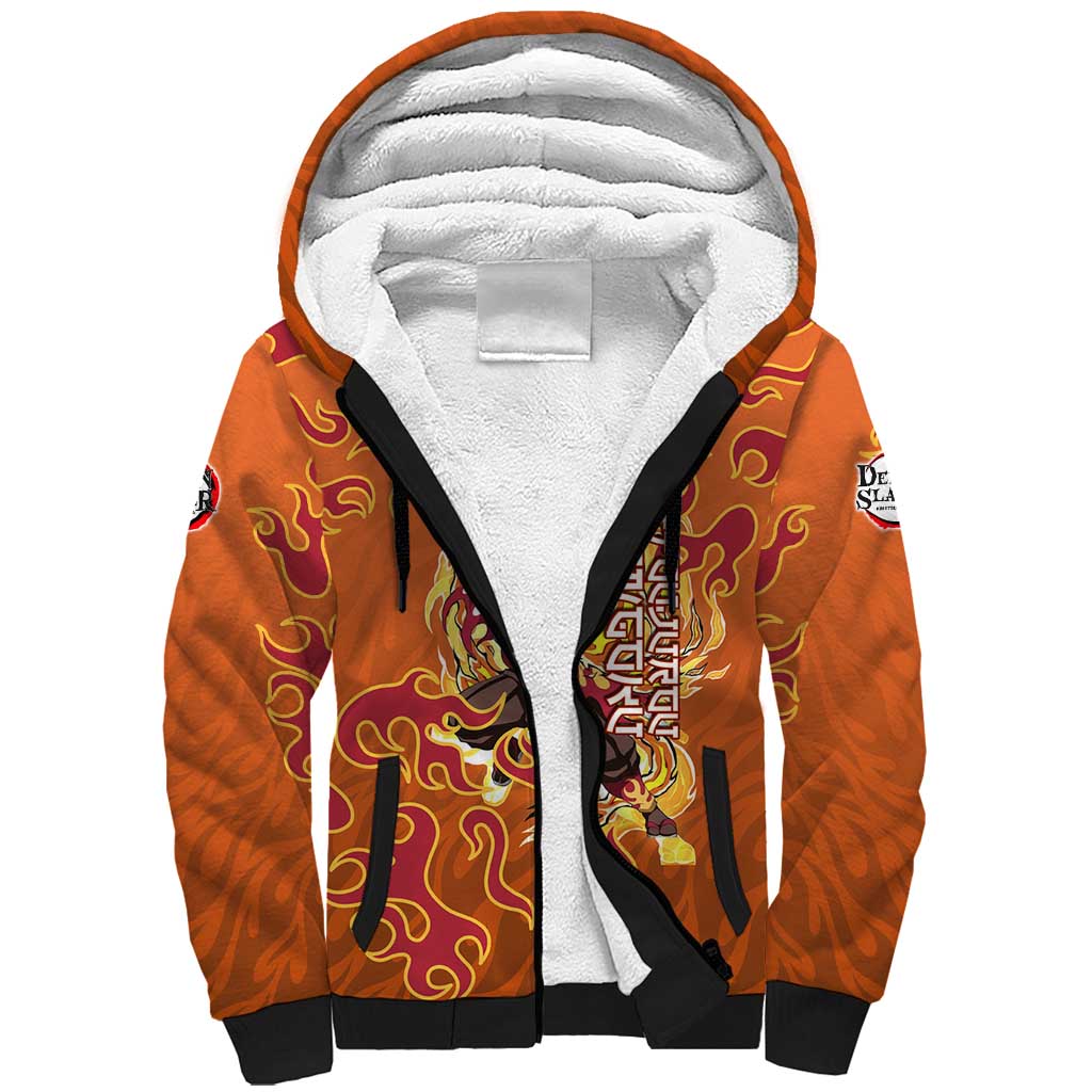 Rengoku Kyojuro Demon Slayer Sherpa Hoodie Inferno Anime Flame Crest Style