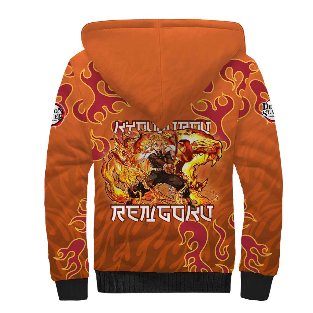 Rengoku Kyojuro Demon Slayer Sherpa Hoodie Inferno Anime Flame Crest Style