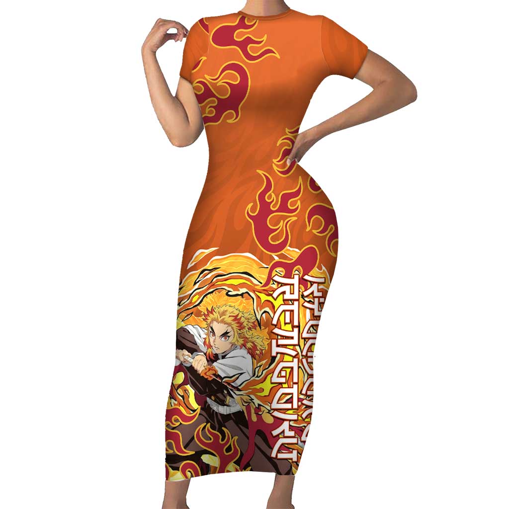 Rengoku Kyojuro Demon Slayer Short Sleeve Bodycon Dress Inferno Anime Flame Crest Style