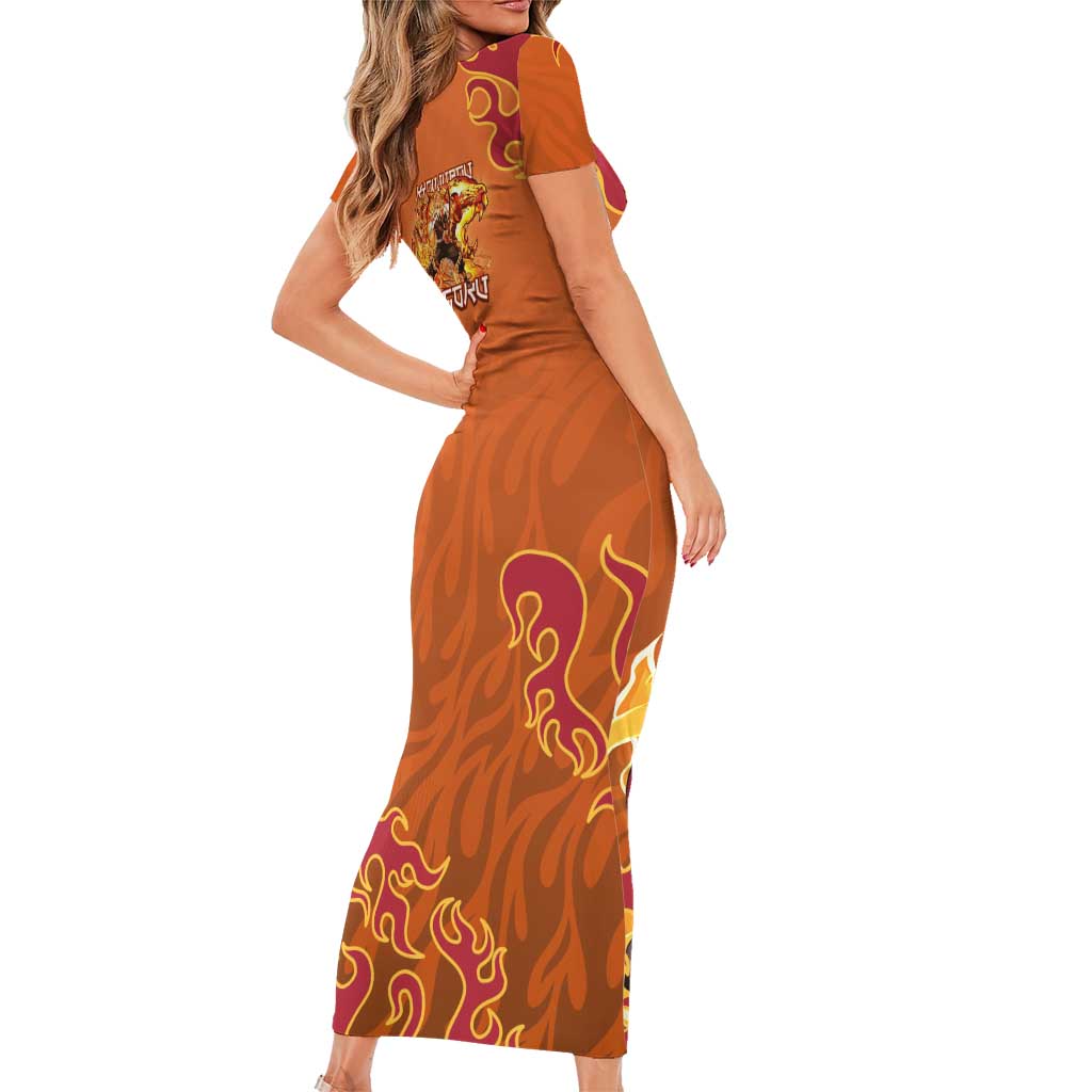 Rengoku Kyojuro Demon Slayer Short Sleeve Bodycon Dress Inferno Anime Flame Crest Style