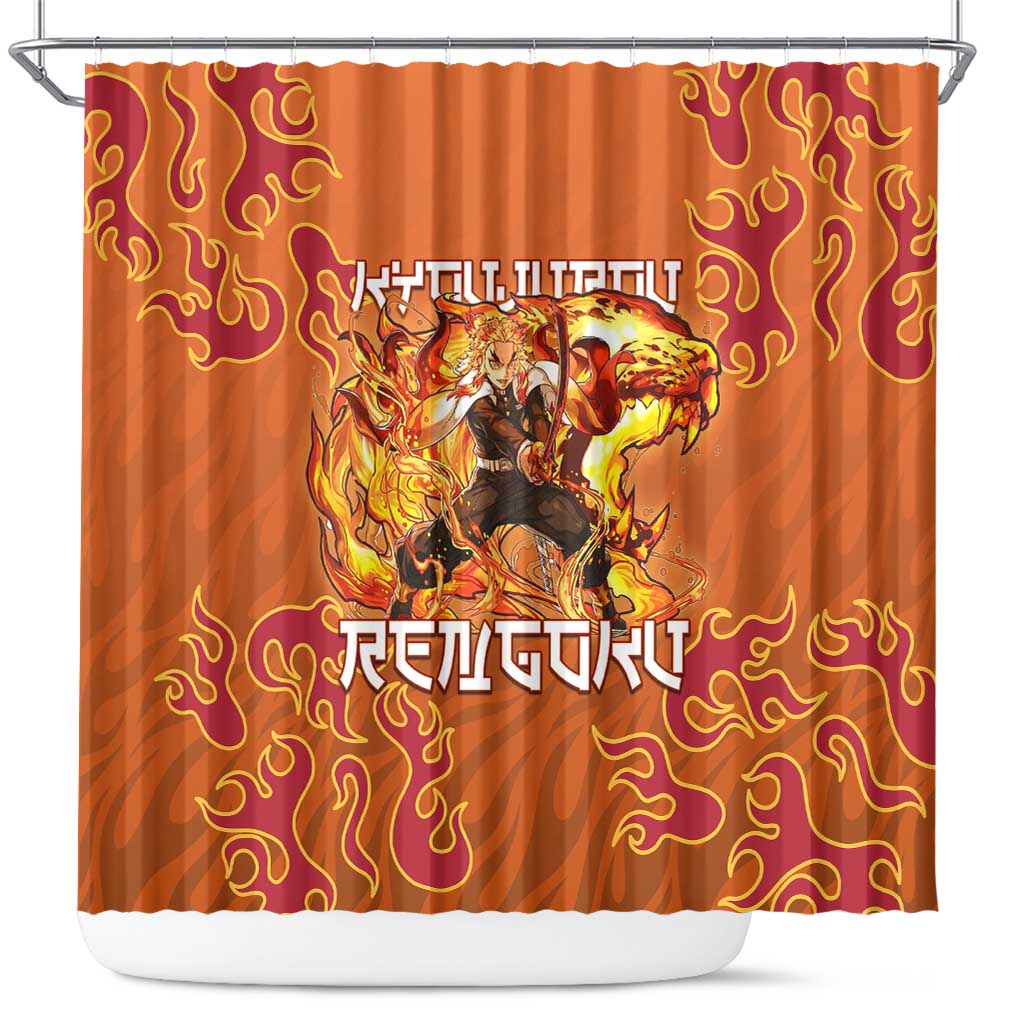 Rengoku Kyojuro Demon Slayer Shower Curtain Inferno Anime Flame Crest Style