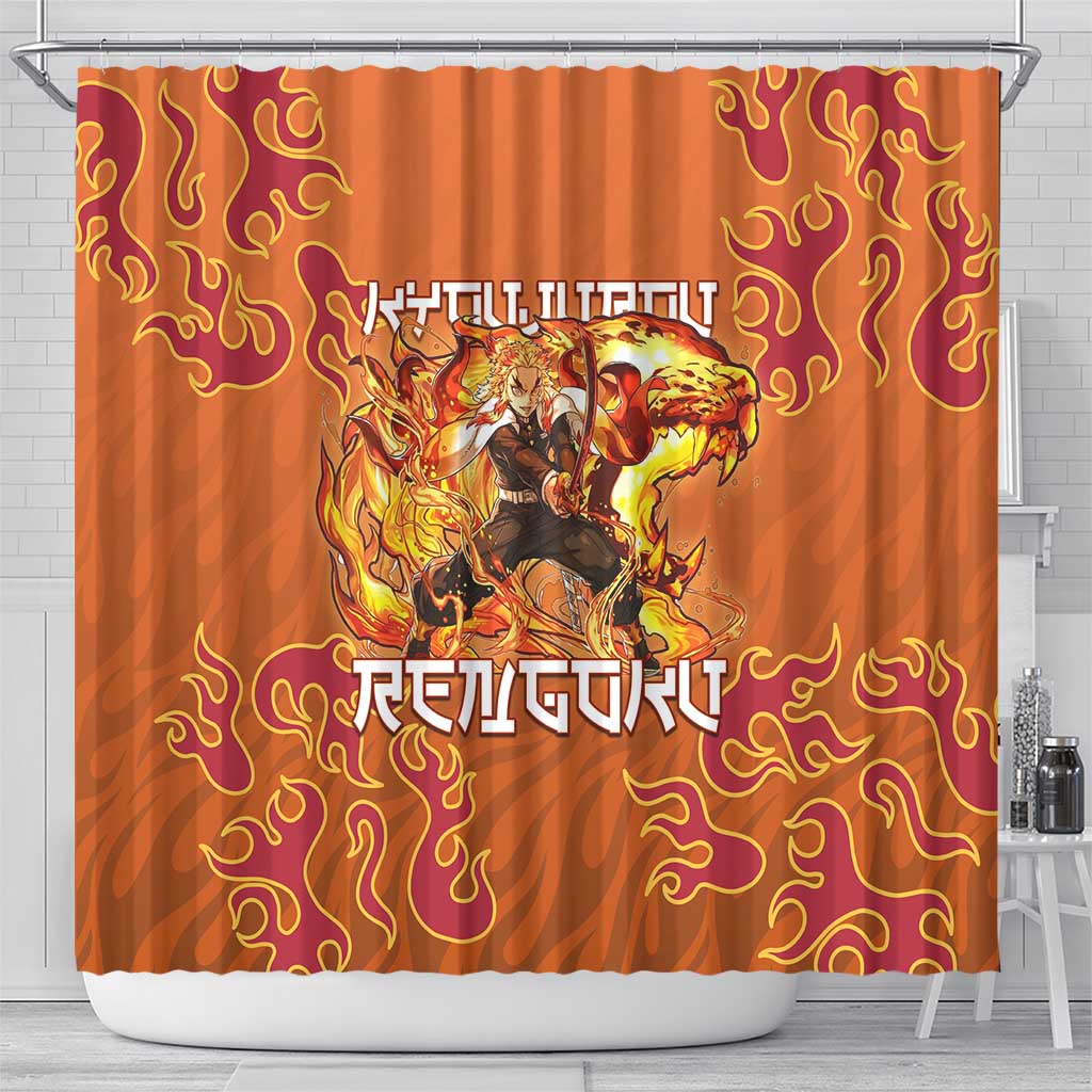 Rengoku Kyojuro Demon Slayer Shower Curtain Inferno Anime Flame Crest Style