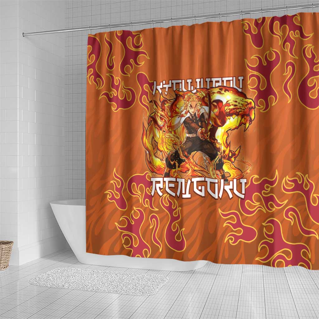 Rengoku Kyojuro Demon Slayer Shower Curtain Inferno Anime Flame Crest Style