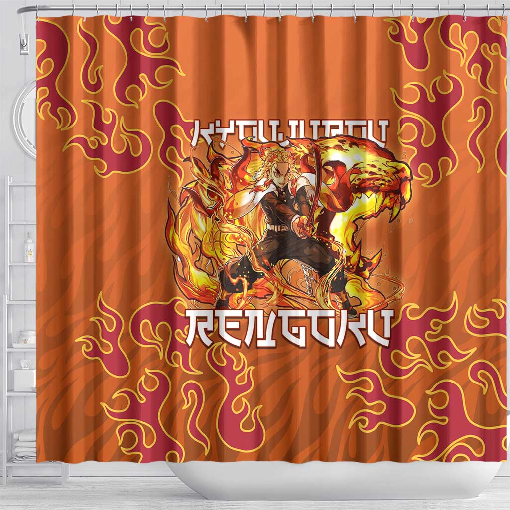 Rengoku Kyojuro Demon Slayer Shower Curtain Inferno Anime Flame Crest Style