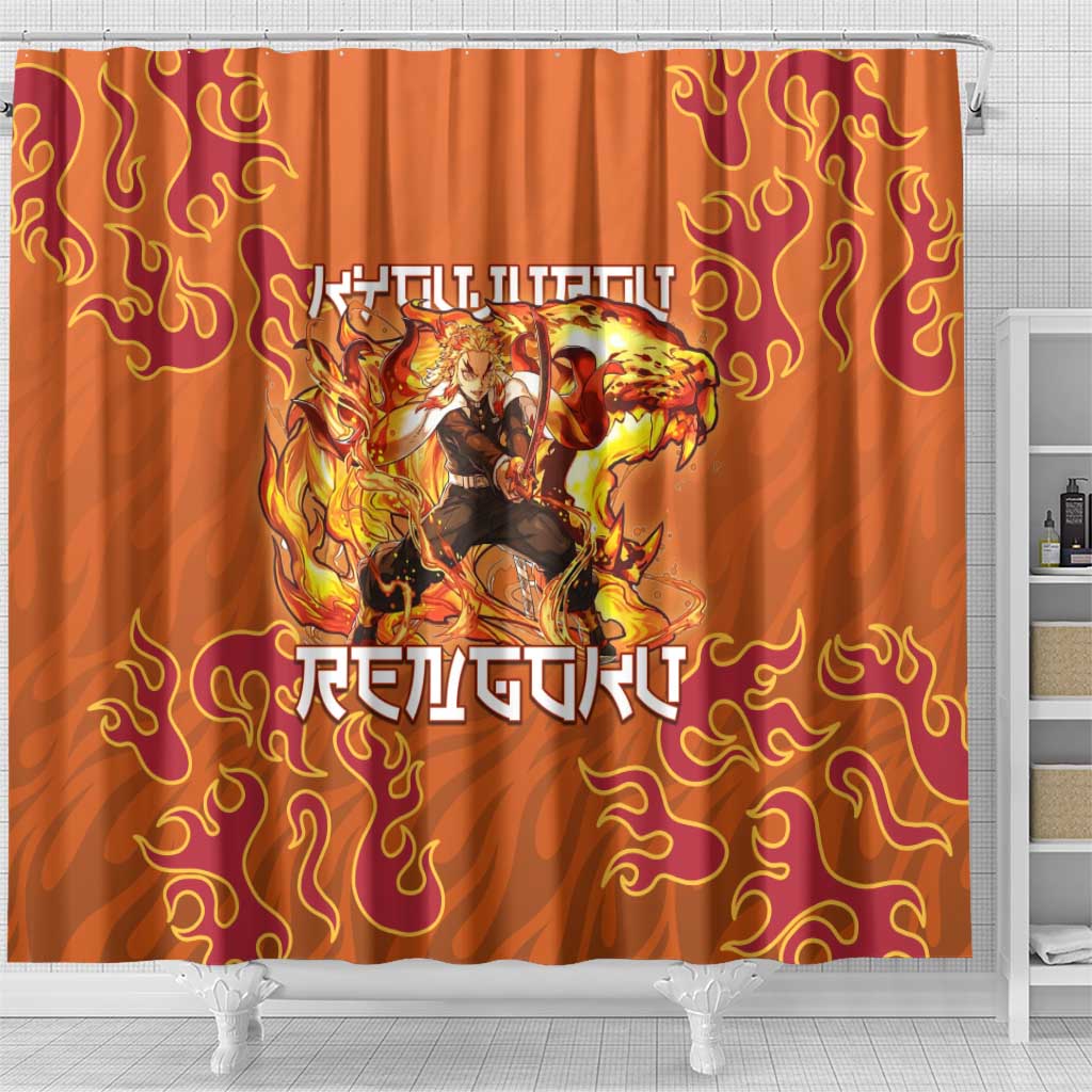 Rengoku Kyojuro Demon Slayer Shower Curtain Inferno Anime Flame Crest Style