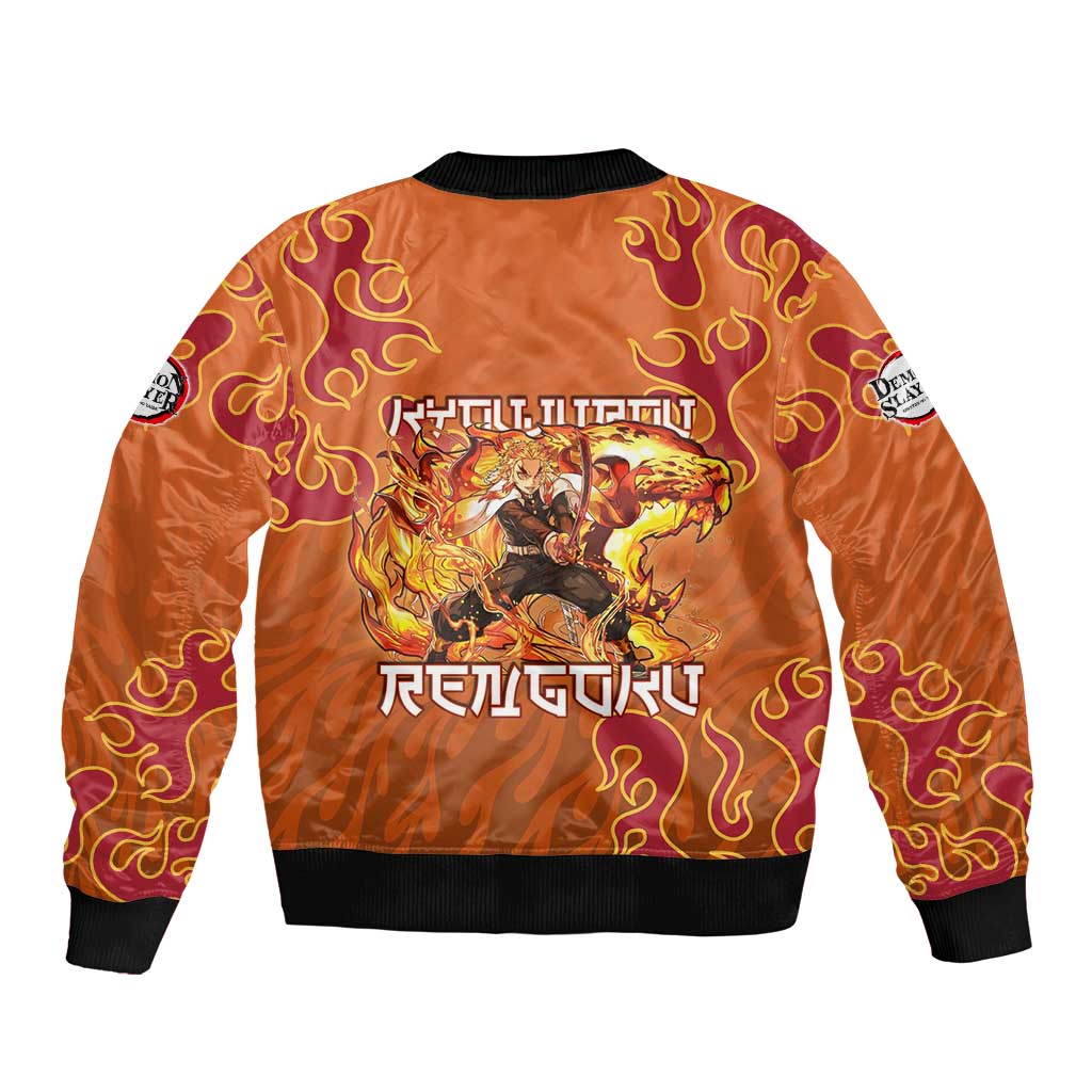Rengoku Kyojuro Demon Slayer Sleeve Zip Bomber Jacket Inferno Anime Flame Crest Style