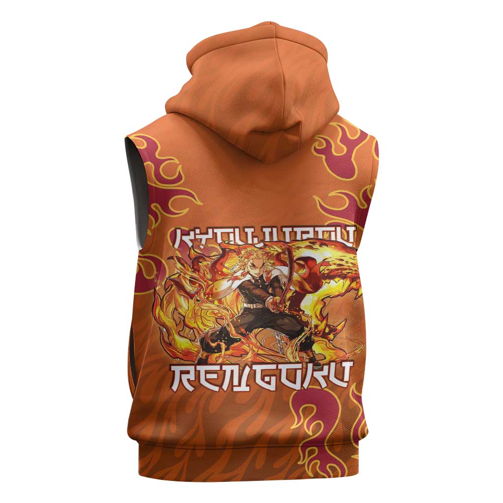 Rengoku Kyojuro Demon Slayer Sleeveless Hoodie Inferno Anime Flame Crest Style