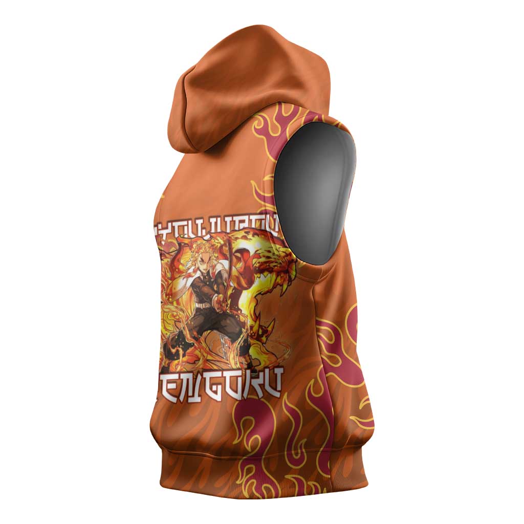 Rengoku Kyojuro Demon Slayer Sleeveless Hoodie Inferno Anime Flame Crest Style