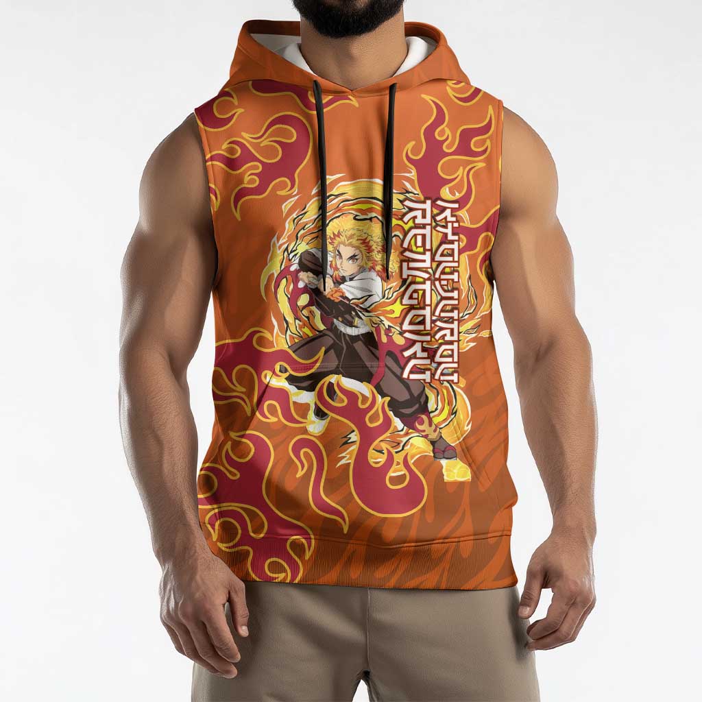 Rengoku Kyojuro Demon Slayer Sleeveless Hoodie Inferno Anime Flame Crest Style