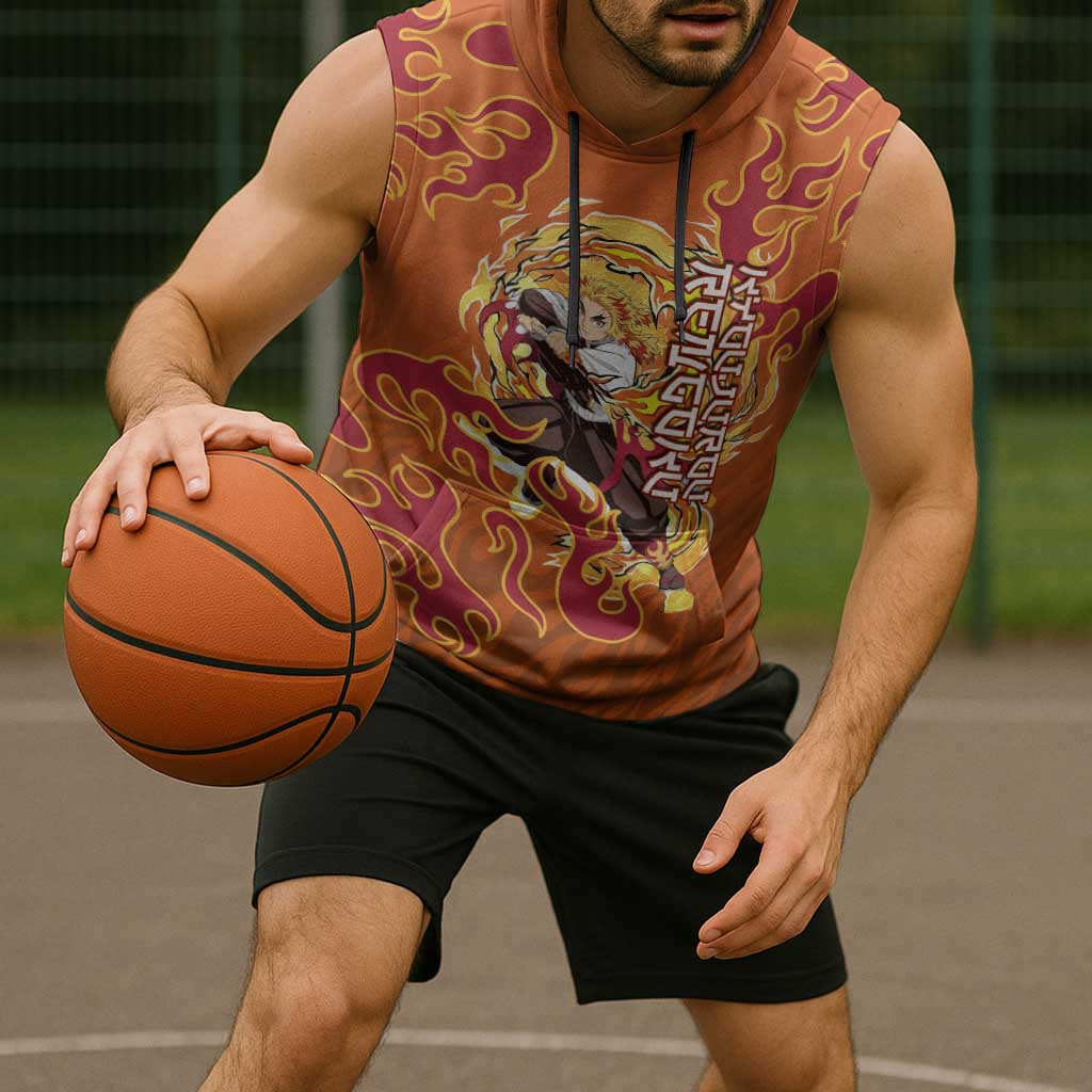 Rengoku Kyojuro Demon Slayer Sleeveless Hoodie Inferno Anime Flame Crest Style