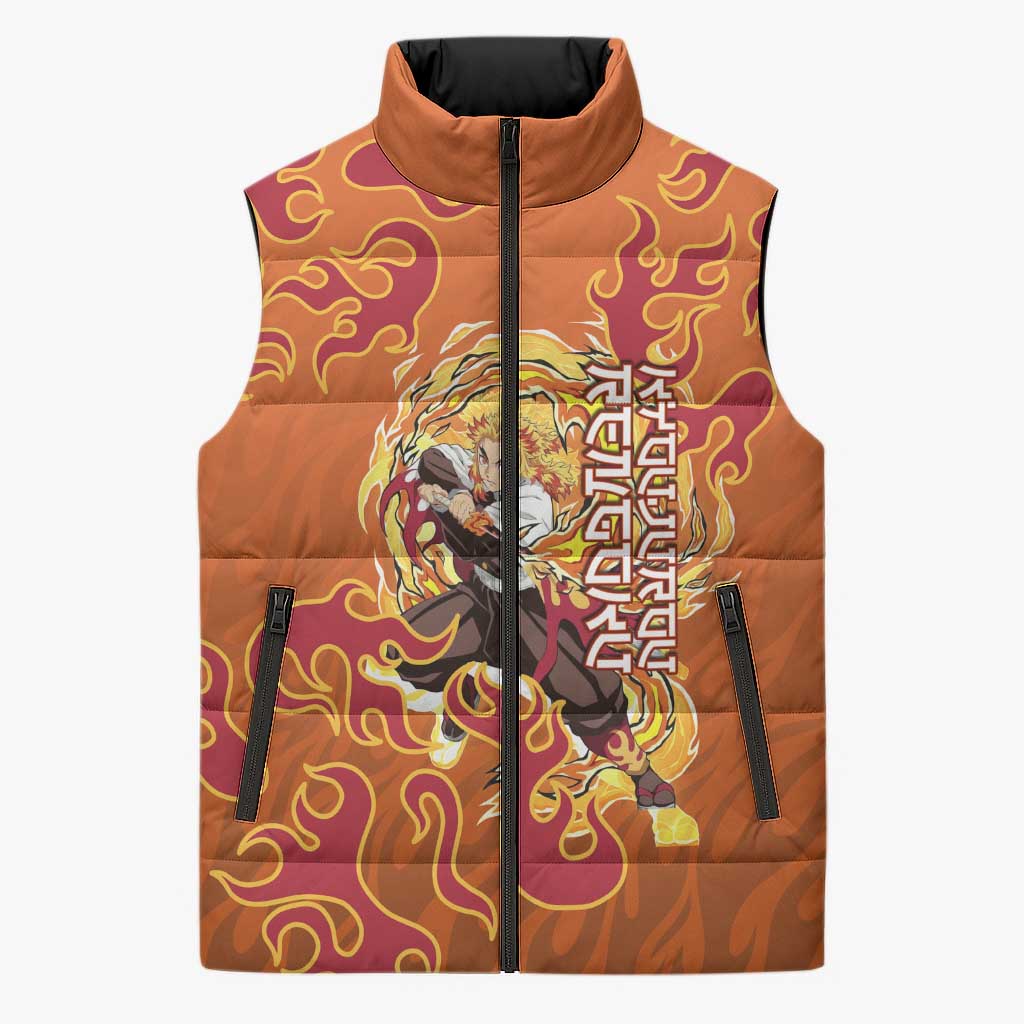 Rengoku Kyojuro Demon Slayer Sleeveless Puffer Jacket Inferno Anime Flame Crest Style