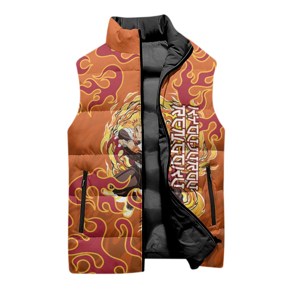 Rengoku Kyojuro Demon Slayer Sleeveless Puffer Jacket Inferno Anime Flame Crest Style